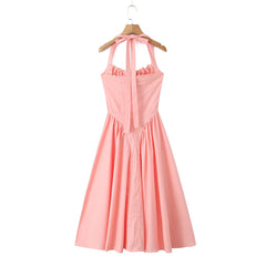 Corset Halter Drawstring Pleated Midi Dress