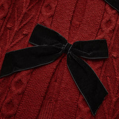 Red Bow Cable Knit Cardigan