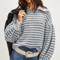 Striped Balloon Sleeve Sweater