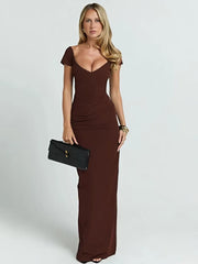 Solid Short Sleeve Bodycon Maxi Dress