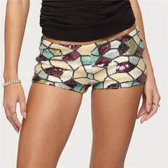 Sequin Geometric Print Low Waist Shorts