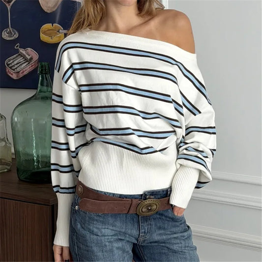 Striped Off-Shoulder Knit Jumper