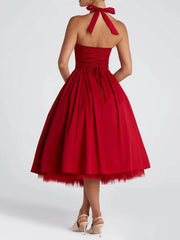 Halter Tulle Flare Maxi Dress