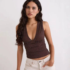 Polka Dot Sleeveless V-Neck Tank Top