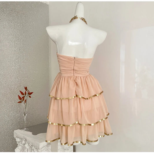 Orange Sequin Necked Gold Trim Hem Mini Dress