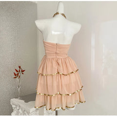 Orange Sequin Necked Gold Trim Hem Mini Dress