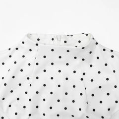 White Polka Dot High Neck Short Sleeve Dress