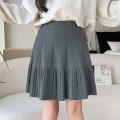 Knit Solid Elastic High Waist Pleated Mini Skirt Free From Label