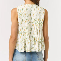 Pleated Floral Print Tie-Up Top