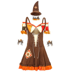 “Women’s rustic scarecrow cosplay outfit with patchwork details”