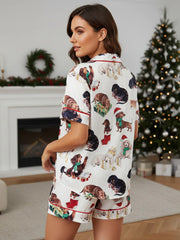 Christmas Santa Pets Print Pajamas Set