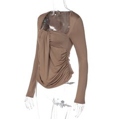 Draped Square Neck Long Sleeve Top