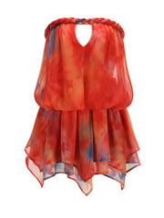 Orange Printed Strapless Twist Knot Mini Dress