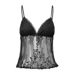 Lace Cami Sequin Sheer Top