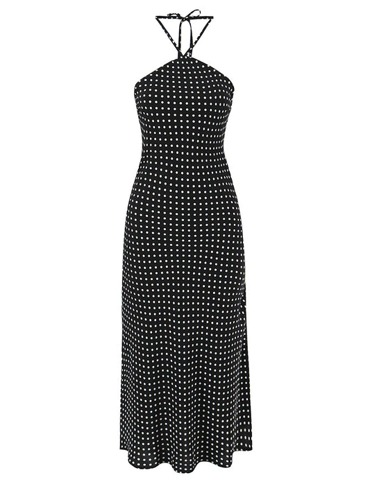 Black Polka Dot Halter Neck Midi Dress