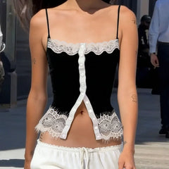 Lace Trim Button Down Cami Top