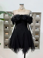 Off-shoulder Corset Mesh Pleated Patchwork Mini Dress