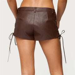Faux Leather Low Rise Shorts with Lace-Up Side Detail