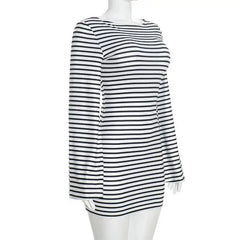 Striped O-Neck Bell Sleeve Mini Dress