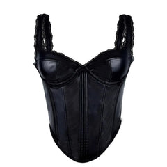 Black leather corset with lace details 