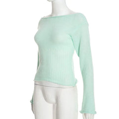 Long Sleeve Knitted Wrap Tie Up Multi Way Top