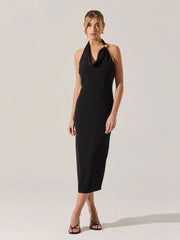 Halter Neck Metal Pin Midi Dress