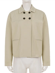 Khaki Double Breasted Side Pocket Cropped Jacket