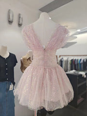 Sequin Tulle V-neck Mini Dress