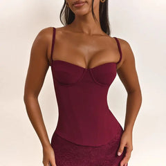 Spaghetti Strap Back Lace Up Corset Top