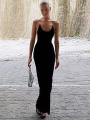 Black Open Back Strap Drape Maxi Dress