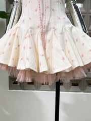 Square Collar Mesh Puff Short Sleeve Bow A-line Mini Dress