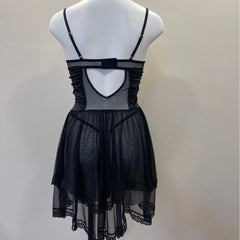 Mesh Tiered Dotted Lace Trim Mesh Night Dress