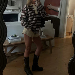 Lapel Button Striped Sweatshirts