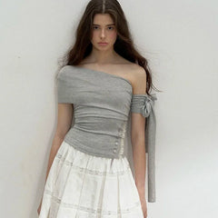 One Shoulder Tie Up Lace Up Top