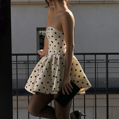 White A-line Polka Dot Dress Sleeveless Mini Dress