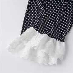 Lace Hem Mid-Calf Polka Dot Capri Pants
