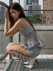 Mesh Puffy Hem Cami Top