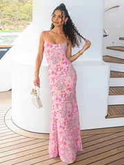 Pink Floral Prints Slip Maxi Dress