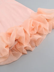 Peach Spaghetti Strap Ruffles Hem Bodycon Mini Dress