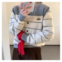 Striped Knitted Embroidered Cardigan