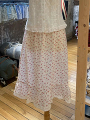 White Lace Trim Floral Midi Skirt