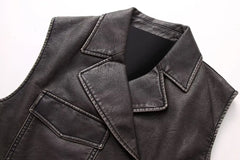 Black PU Leather Sleeveless Jacket
