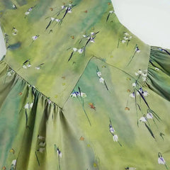 Green V-neck Print Satin Maxi Dress