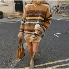 Striped O-neck Long Sleeve Knit Sweater