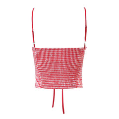 Ribbion Strap Gingham Crop Top