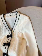 White Cabel Knit Bow Cardigan - Free From Label