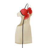 Red Flower Applique Cut-Out Mini Dress