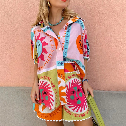 Tropical Short Sleeve Button Down Shirt And Shorts Set
