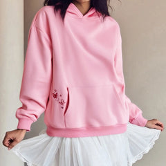 Embroidered Floral Letter Pattern Hooded Sweatshirt
