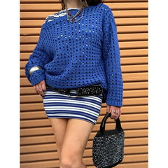 Off Shoulder Crochet Hollow Out Sweater